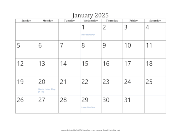 January 2025 Calendar Calendar