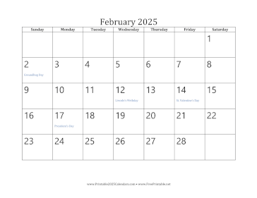 February 2025 Calendar Calendar
