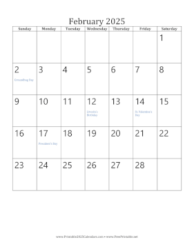 February 2025 Calendar (vertical) Calendar