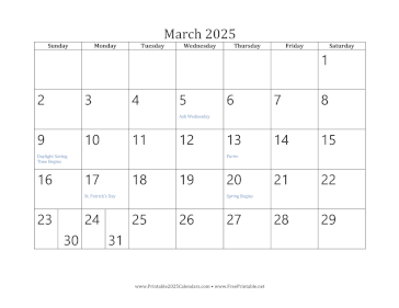 March 2025 Calendar Calendar