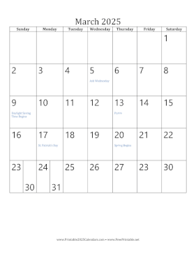 March 2025 Calendar (vertical) Calendar