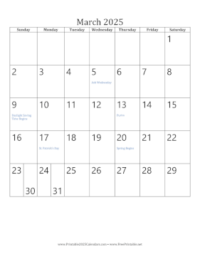 March 2025 Calendar (vertical) Calendar