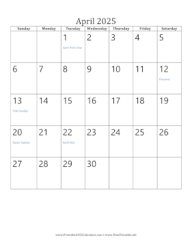 April 2025 Calendar (vertical) Calendar