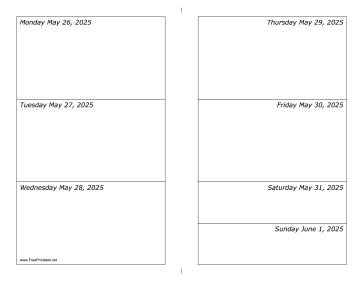 05/26/2025 Weekly Calendar-landscape Calendar