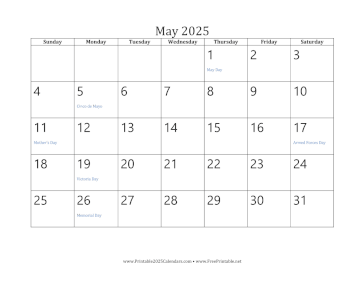 May 2025 Calendar Calendar