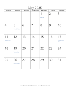 May 2025 Calendar (vertical) Calendar