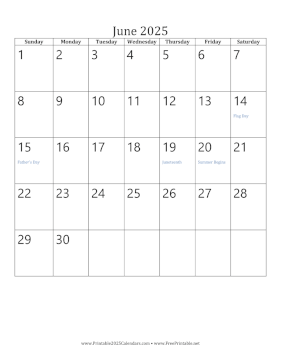 June 2025 Calendar (vertical) Calendar