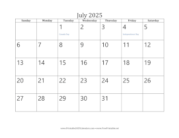 July 2025 Calendar Calendar