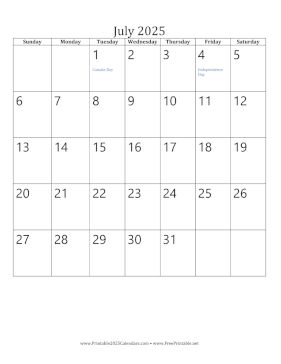 July 2025 Calendar (vertical) Calendar
