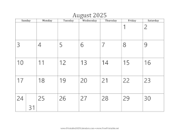 August 2025 Calendar Calendar
