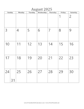 August 2025 Calendar (vertical) Calendar