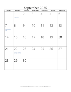September 2025 Calendar (vertical) Calendar