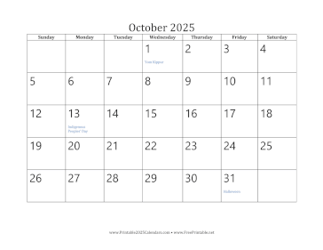 October 2025 Calendar Calendar
