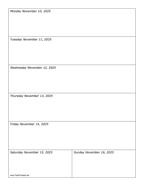 11/10/2025 Weekly Calendar-portrait Calendar