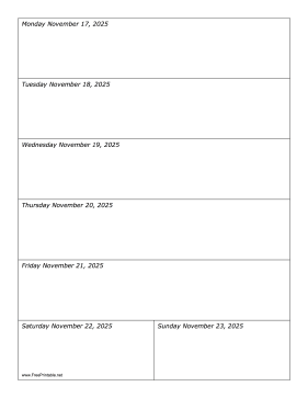 11/17/2025 Weekly Calendar-portrait Calendar