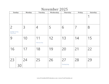 November 2025 Calendar Calendar