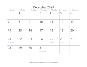 December 2025 Calendar Calendar