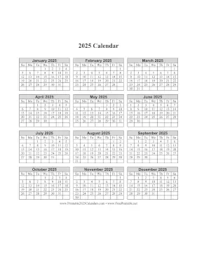 2025 Calendar One Page Vertical Grid Calendar
