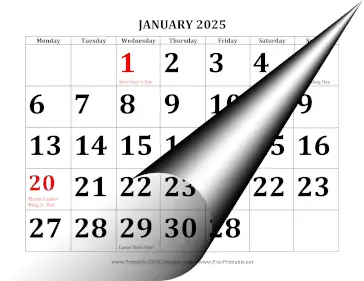2025 Large Print Calendar with Monday Start Calendar