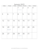 January 2025 Calendar (vertical) calendar