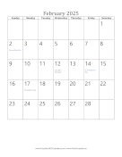February 2025 Calendar (vertical)