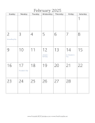 February 2025 Calendar (vertical) calendar