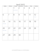 April 2025 Calendar (vertical) calendar