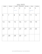 July 2025 Calendar (vertical) calendar