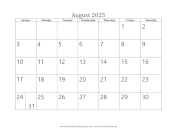 August 2025 Calendar calendar