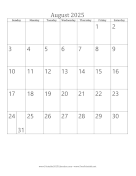 August 2025 Calendar (vertical)