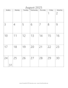 August 2025 Calendar (vertical) calendar