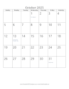 October 2025 Calendar (vertical) calendar