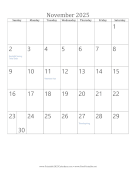 November 2025 Calendar (vertical)