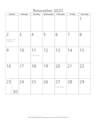 November 2025 Calendar (vertical) calendar