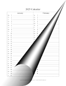 2025 Calendar Vertical List calendar